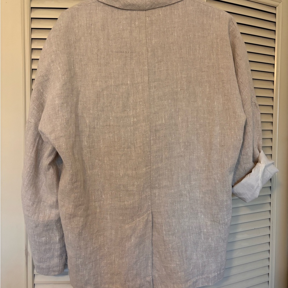 Zara Double-Breasted Linen Blend Jacket in Light Tan Size M oversized styling - Picture 4 of 4